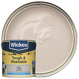 Wickes Chalk White - No.130 Tough & Washable Matt Emulsion Paint - 2.5L