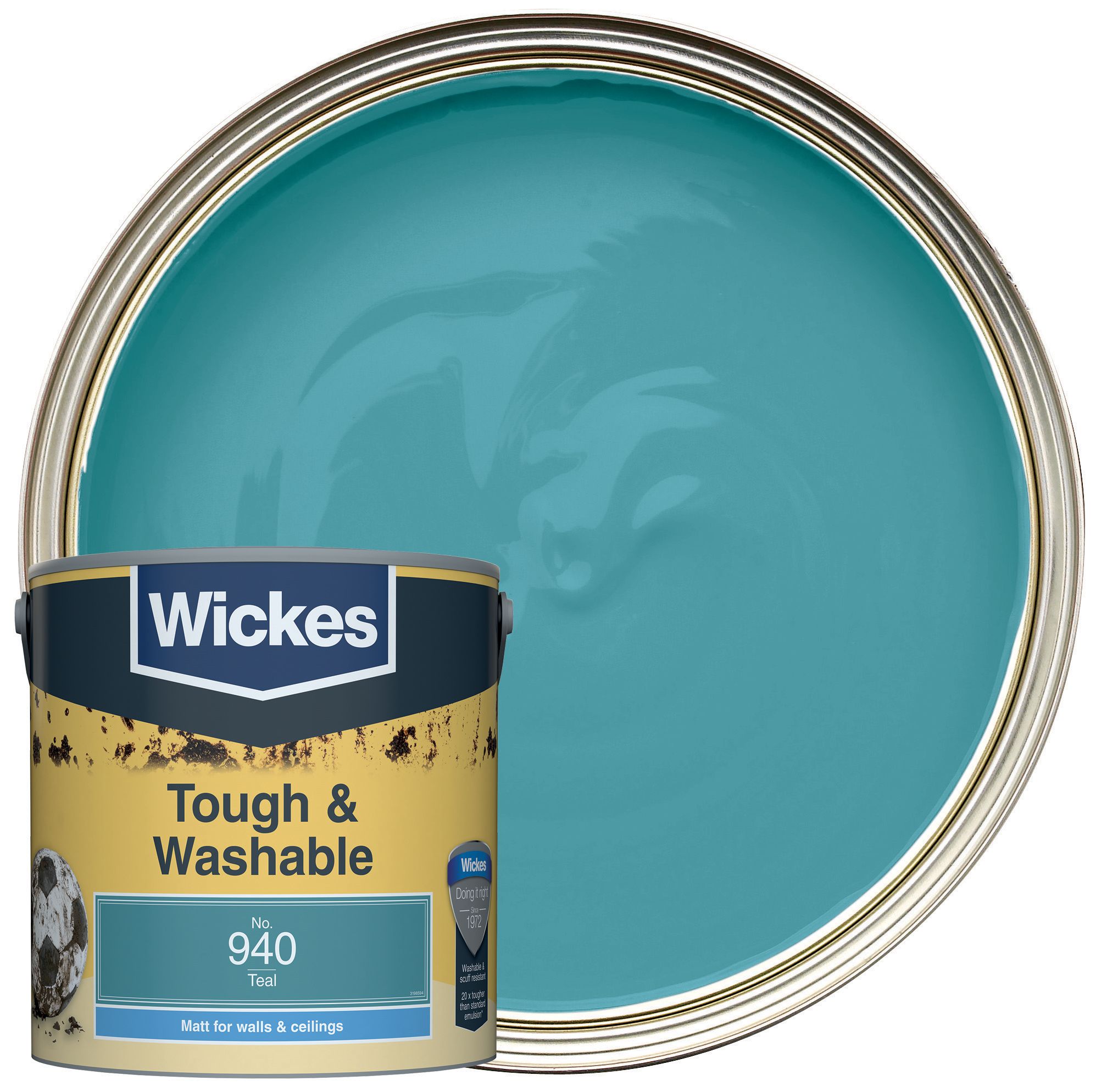 Wickes Teal - No.940 Tough & Washable Matt Emulsion Paint - 2.5L