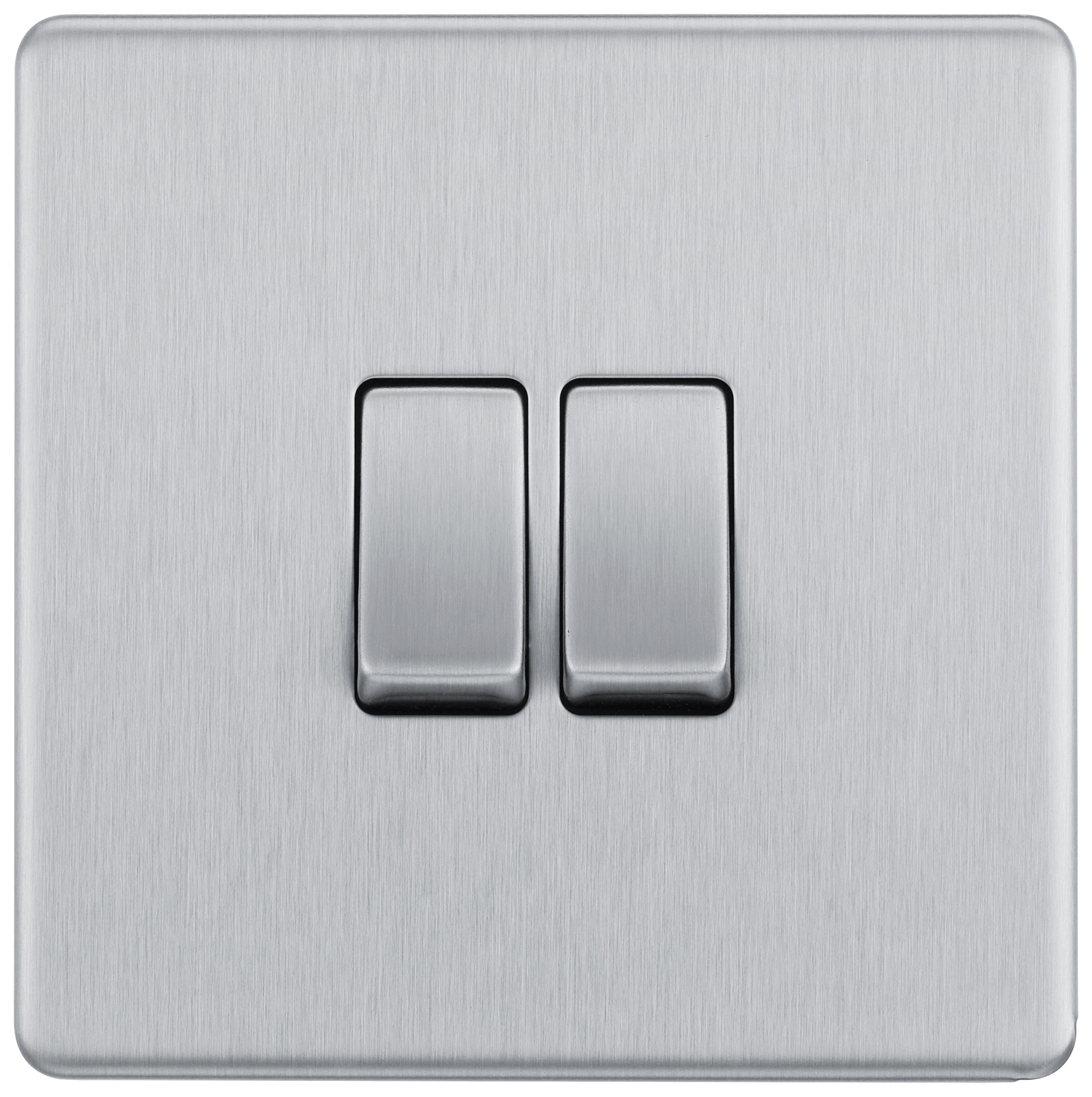 Image of BG Screwless Flatplate Brushed Steel Double Switch 10Ax 2 Way