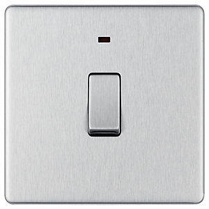 BG Screwless Flatplate Brushed Steel Single Switch 20A With Power Indicator