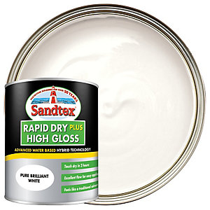 Sandtex Rapid Dry Plus High Gloss Paint - Pure Brilliant White 750ml