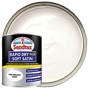 Sandtex Rapid Dry Plus Soft Satin Paint - Pure Brilliant White 750ml