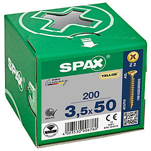 Spax PZ 50mm Countersunk Yellox Screws - Pack of 200