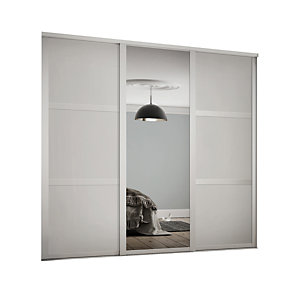 Spacepro 914mm White Shaker frame 3 panel & 1x Single panel Mirror Sliding Wardrobe Door Kit
