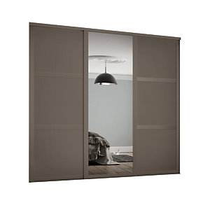 Spacepro 762mm Stone Grey Shaker frame 3 panel & 1x Single panel Mirror Sliding Wardrobe Door Kit