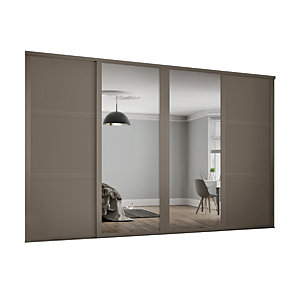 Spacepro 762mm Stone Grey Shaker frame 3 panel & 2x Single panel Mirror Sliding Wardrobe Door Kit
