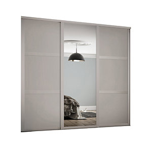 Spacepro 762mm Cashmere Shaker frame 3 panel & 1x Single panel Mirror Sliding Wardrobe Door Kit