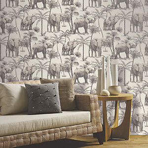 Arthouse Elephant Grove Charcoal Wallpaper 10.05m x 53cm