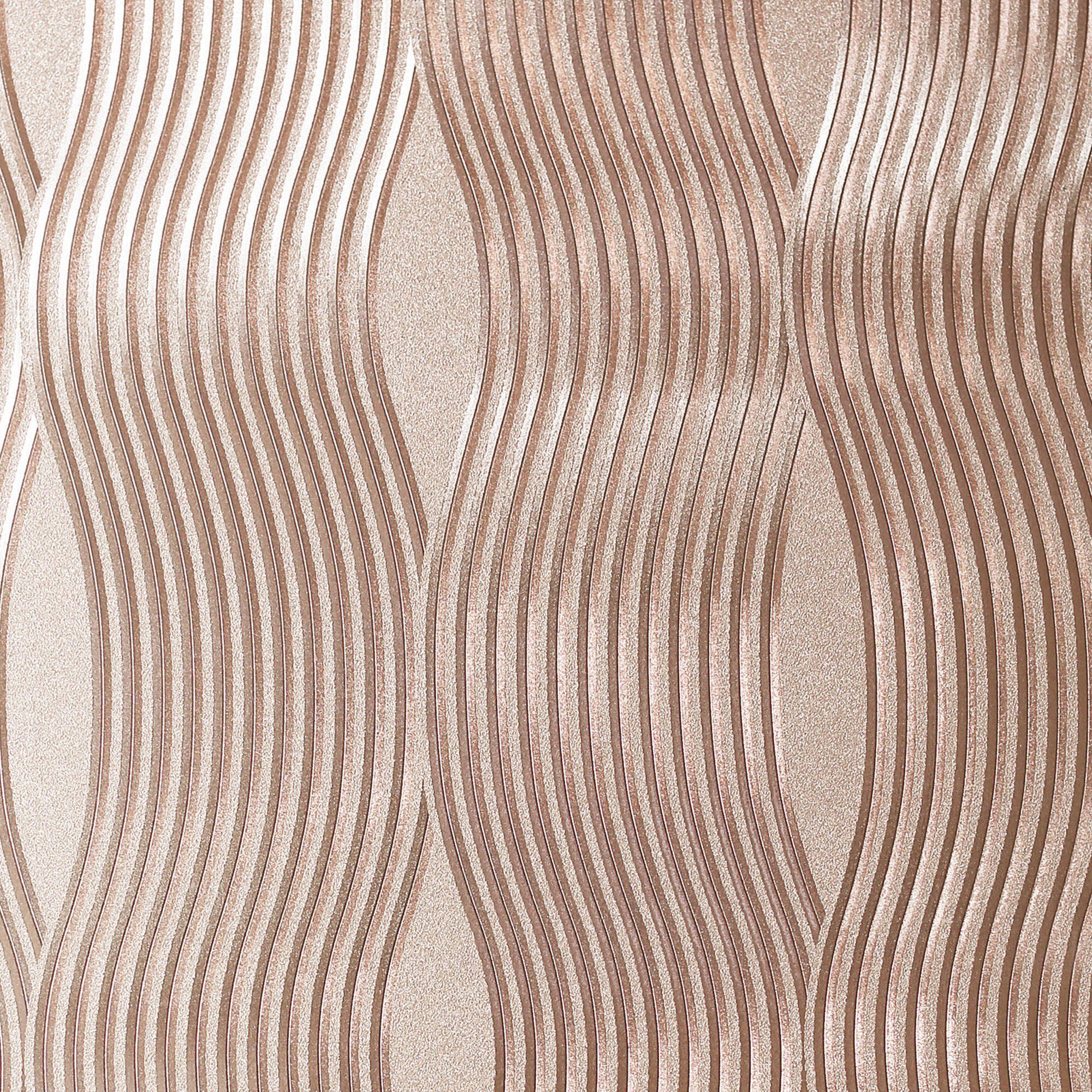 Arthouse Wave Rose Gold Foil Wallpaper 10.05m x 53cm