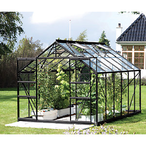 Vitavia Jupiter 8 x 12ft Black Toughened Glass Greenhouse with Steel Base
