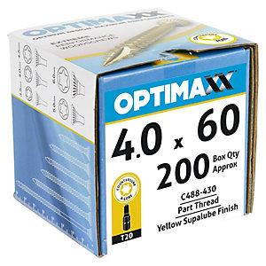 Optimaxx TX 60mm Countersunk Zinc & Yellow Passivated Woodscrew - Pack of 200