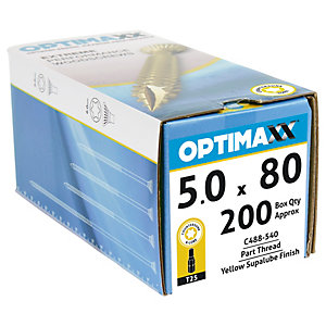 Optimaxx Tx Countersunk Zinc & Yellow Passivated Woodscrew - 5 X 80mm Pack Of 200