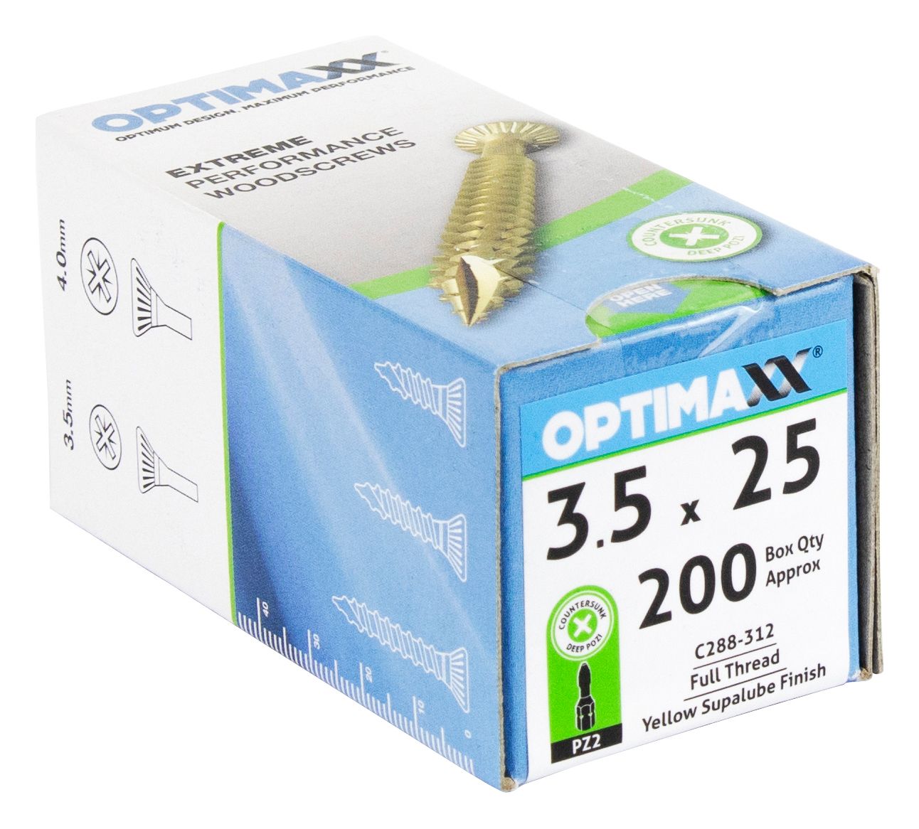 Optimaxx Pz Countersunk Zinc & Yellow Passivated Woodscrew - 3.5 X 25mm Pack Of 200