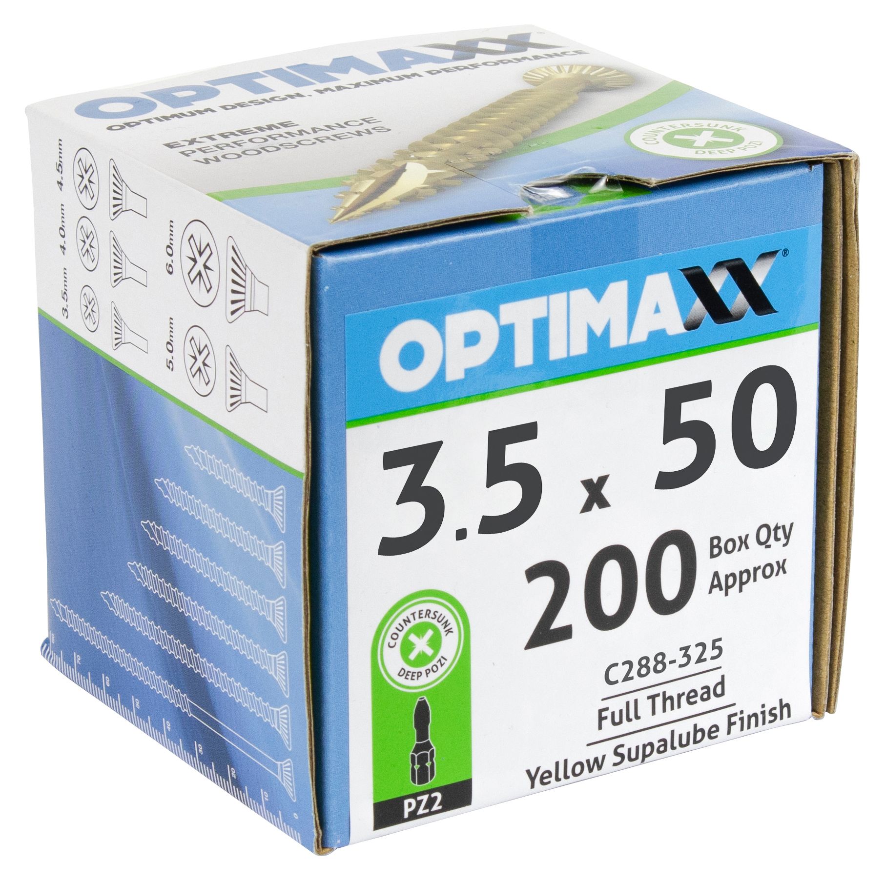Optimaxx Pz Countersunk Zinc & Yellow Passivated Woodscrew -  3.5 X 50mm Pack Of 200