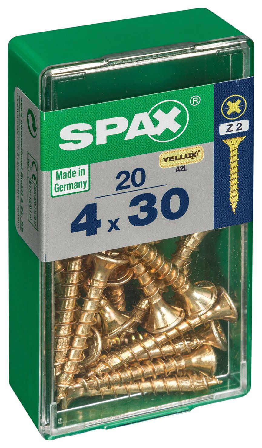 Spax Pz Countersunk Yellox Screws - 4x30mm Pack Of 20