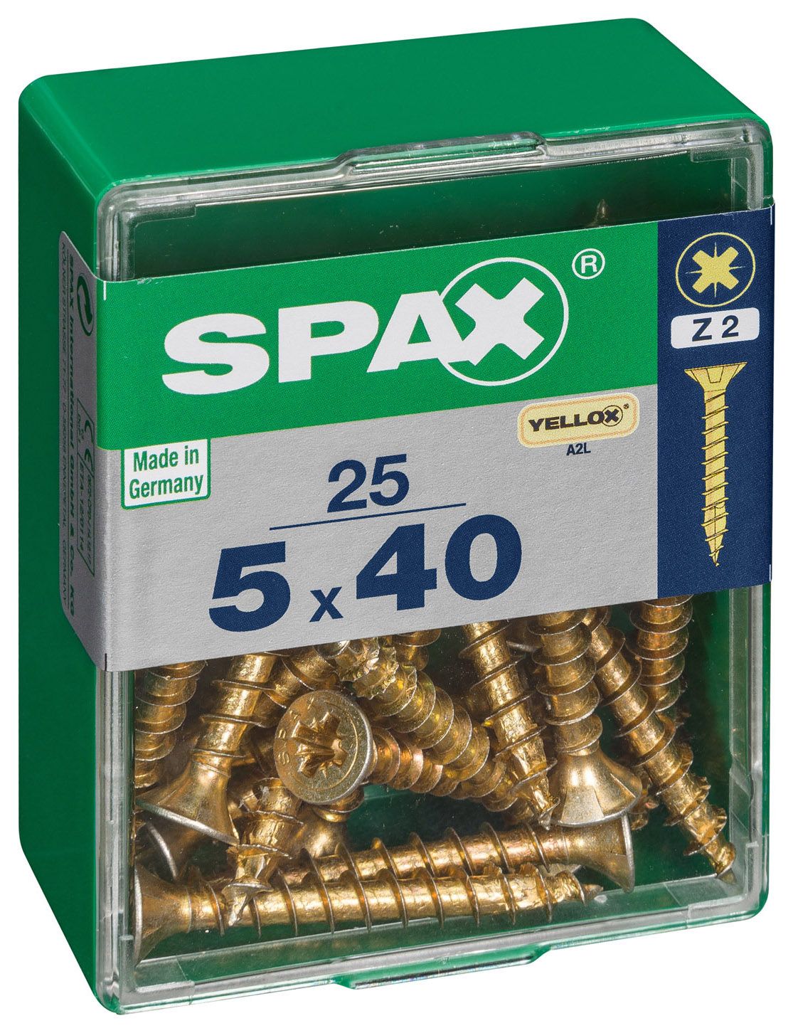 Spax Pz Countersunk Yellox Screws - 5x40mm Pack Of 25