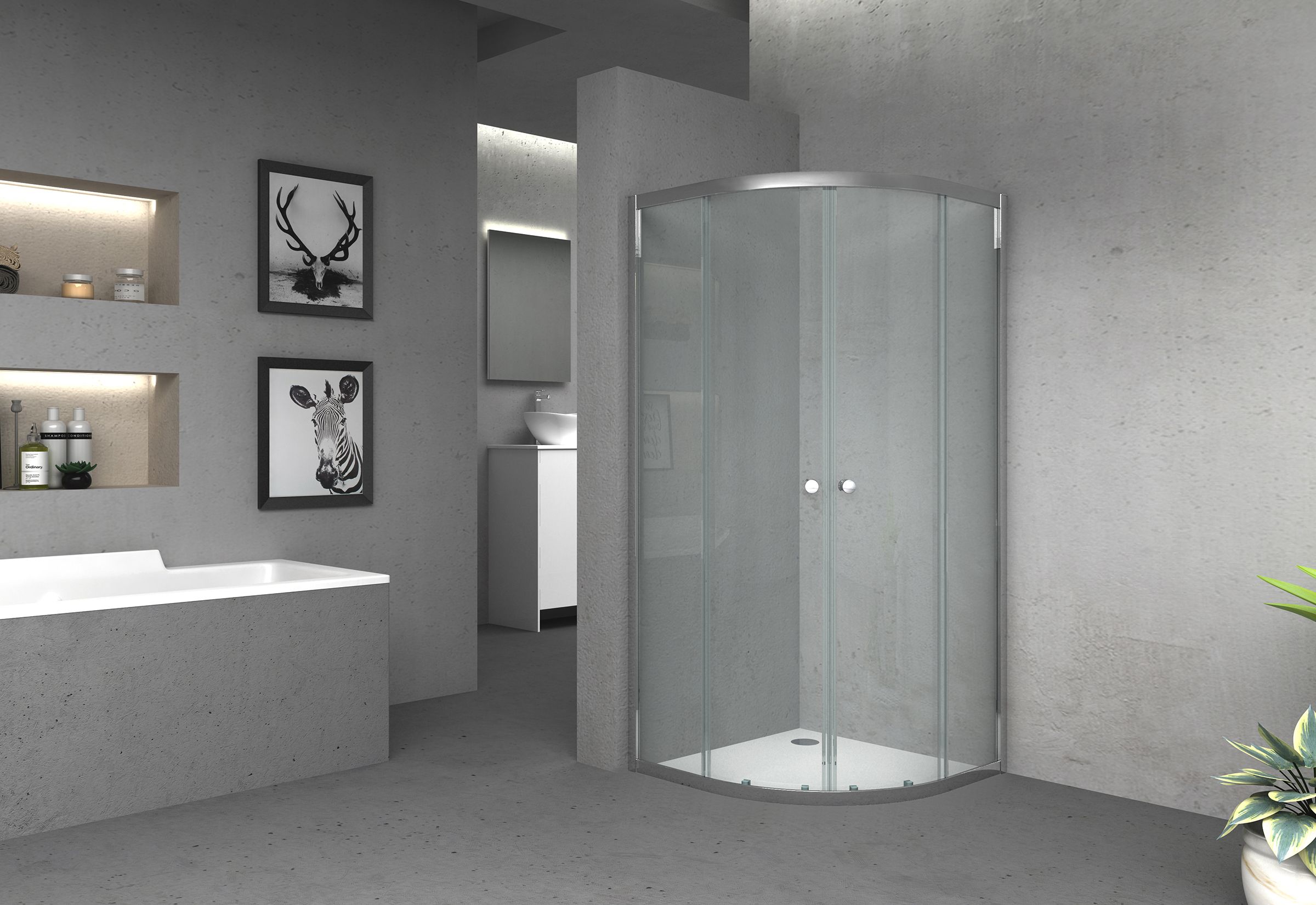 Vision 6mm Chrome Offset Quadrant Framed Shower Enclosure - 1850 x 900mm