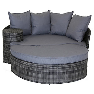 Charles Bentley Rattan Garden Day Bed with Foot Stool & Table - Grey
