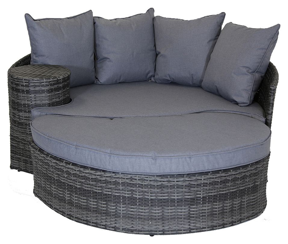Charles Bentley Rattan Garden Day Bed with Foot Stool & Table - Grey