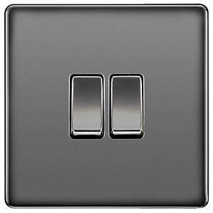 BG 10Ax Screwless Flat Plate Double Switch 2 Way - Black Nickel