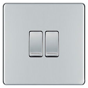 BG 10Ax Screwless Flat Plate Double Switch 2 Way - Polished Chrome