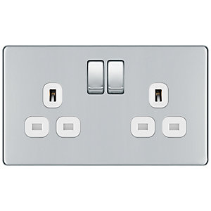 BG 13A Screwless Flat Plate Double Switched Power Socket Double Pole - Polished Chrome