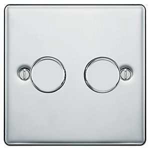 BG 400W Screwed Raised Plate Double Dimmer Switch 2-Way Push On/Off - Polished Chrome