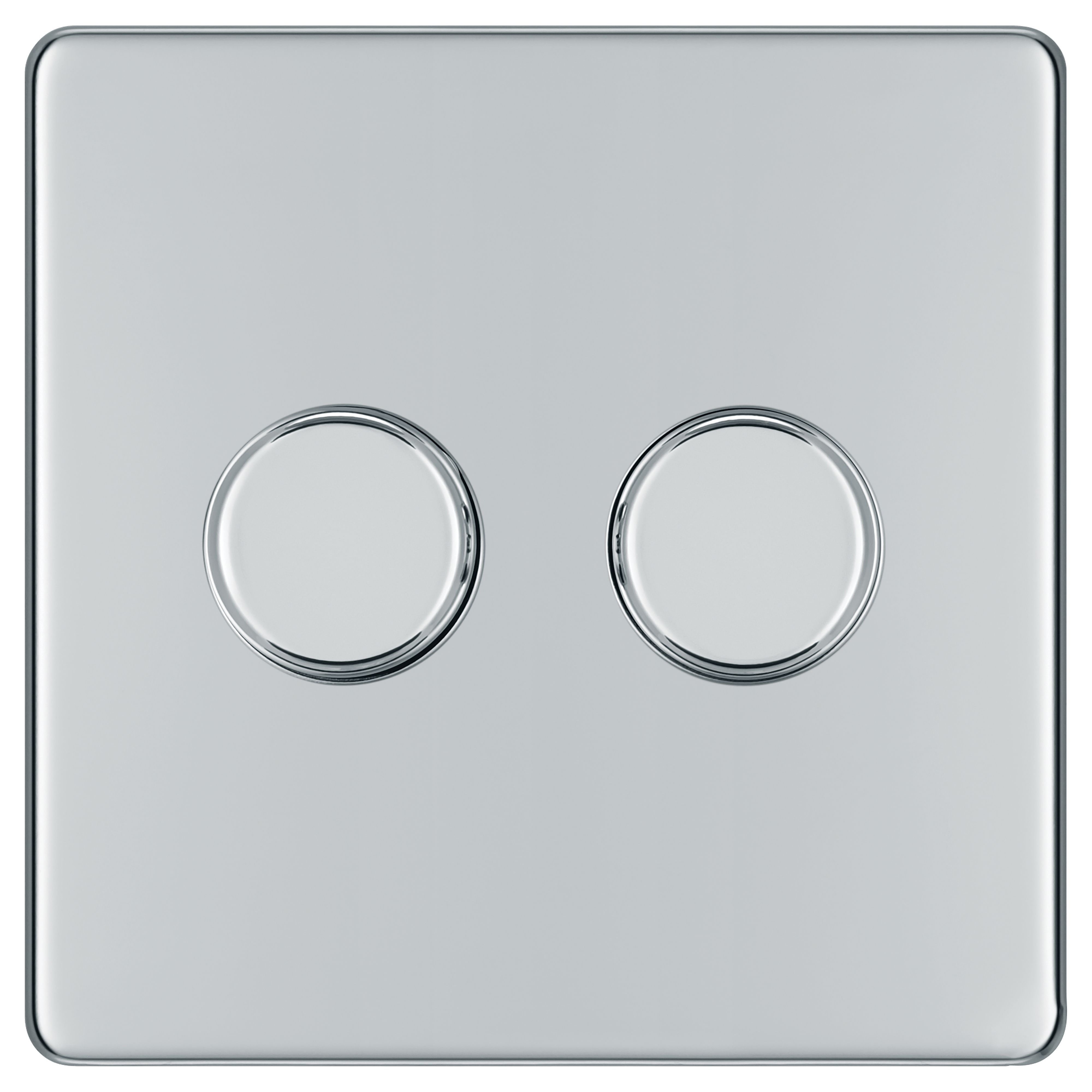 BG 400W Screwless Flat Plate Double Dimmer Switch  2-Way Push On/Off - Polished Chrome