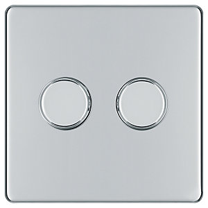 BG 400W Screwless Flat Plate Double Dimmer Switch  2-Way Push On/Off - Polished Chrome