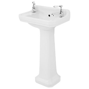 Wickes Oxford Traditional 2 Tap Hole Ceramic Basin with Full Pedestal