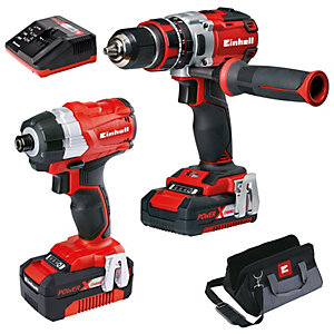 Einhell Power X-Change 18V Cordless Brushless 1 x 4.0Ah Combi Drill & Impact Driver Twin Pack