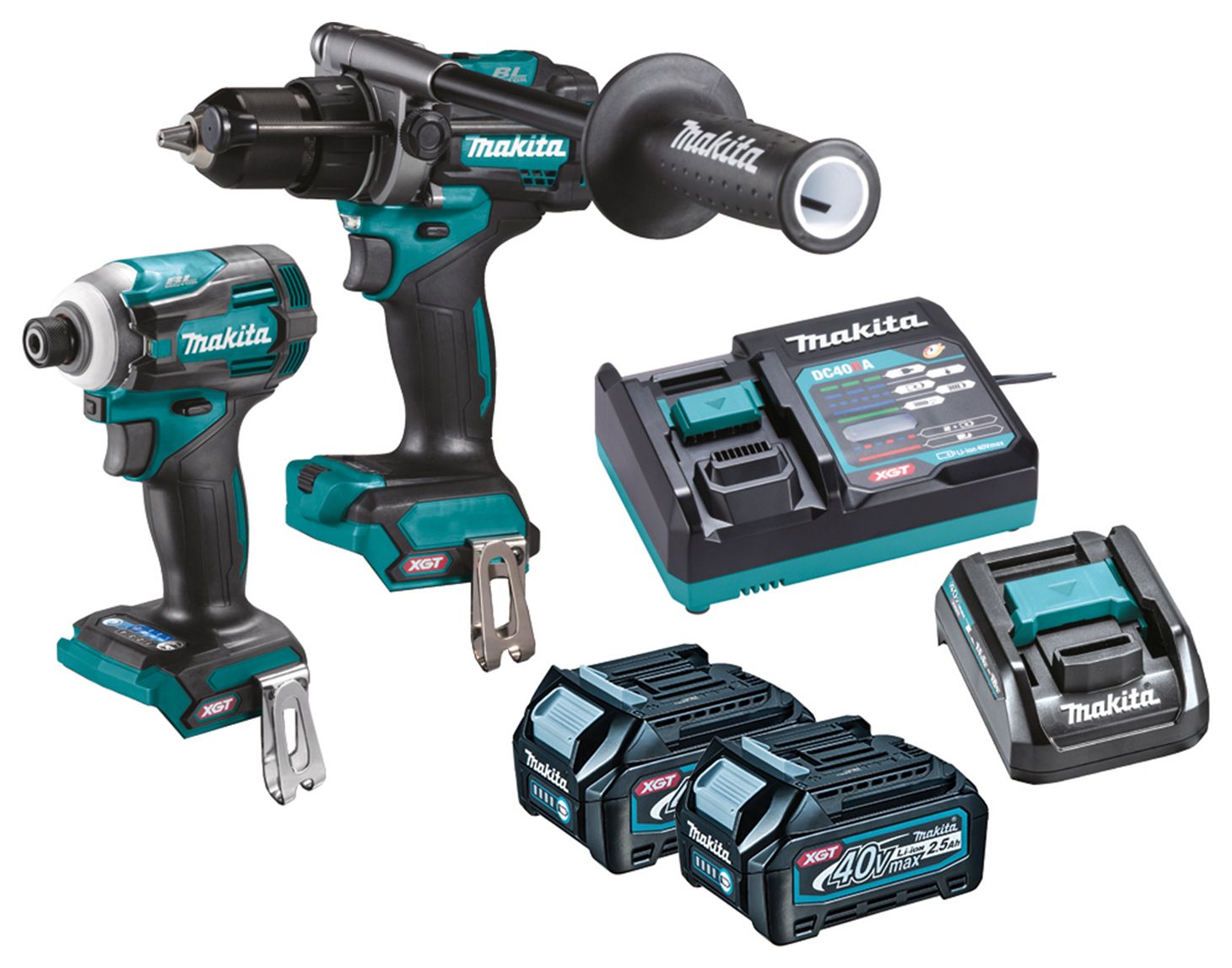 Makita DK0114G202 XGT 40Vmax 2 x 2.5Ah Brushless Cordless Combi & Impact Driver Kit