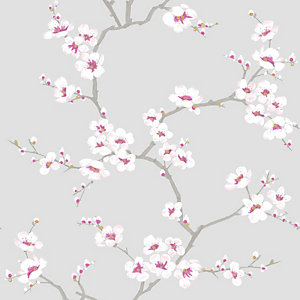 Fresco Apple Blossom Grey Wallpaper 10m