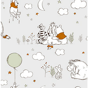 Disney Winnie the Pooh UP, Up and Away Grey Wallpaper 10m