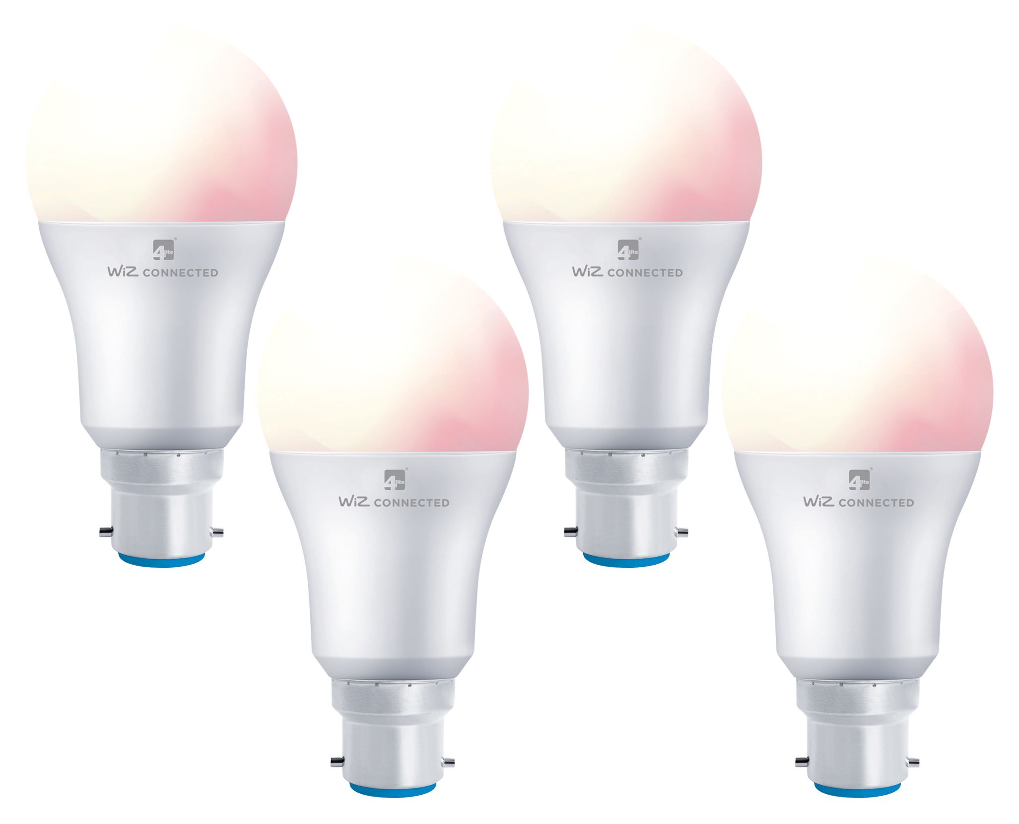 4lite WiZ Connected LED SMART B22 Light Bulb White & Colour 4 Pack