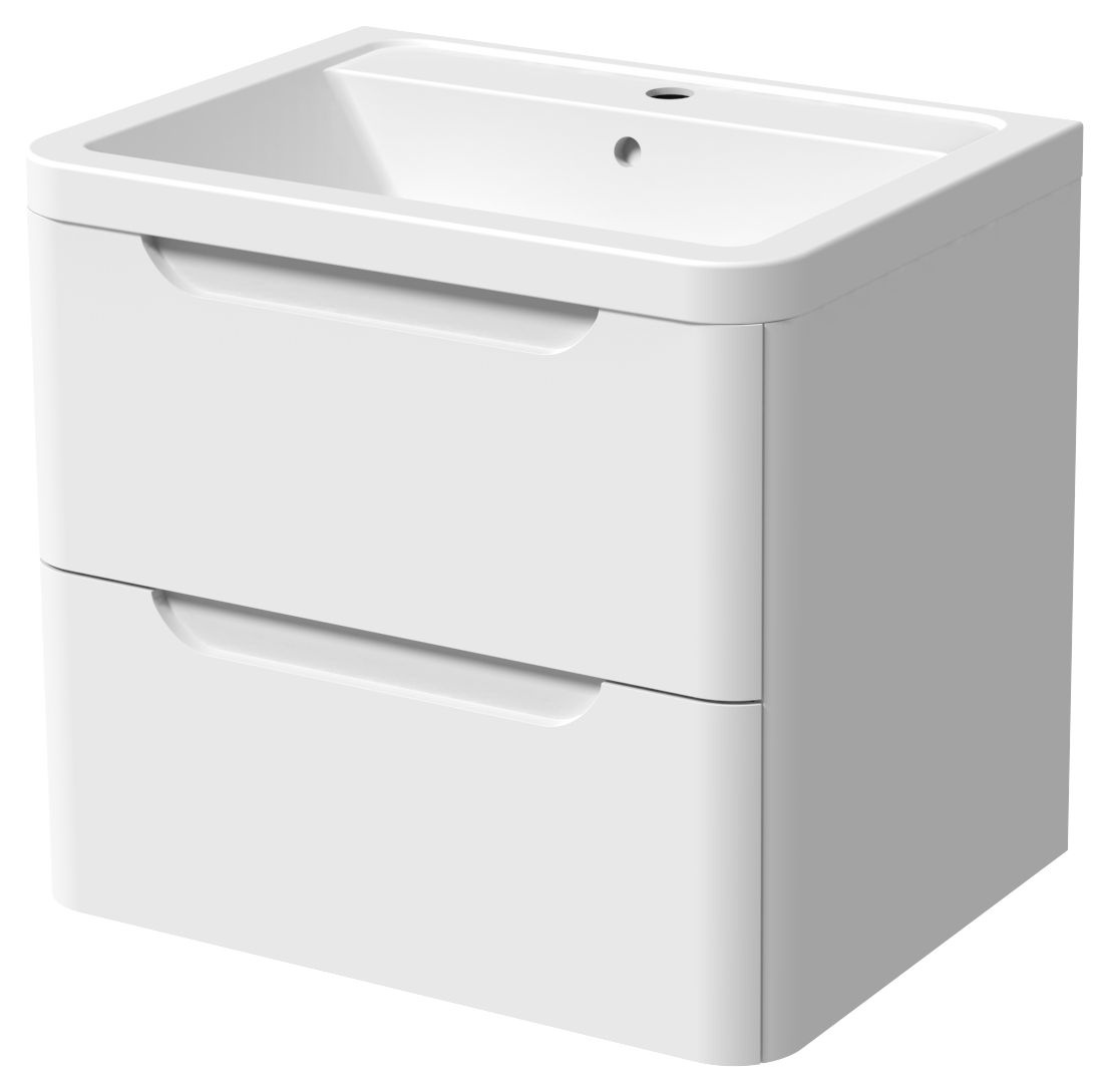 Wickes Malmo Gloss White J Pull Wall Hung Vanity Unit - 657 x 600mm