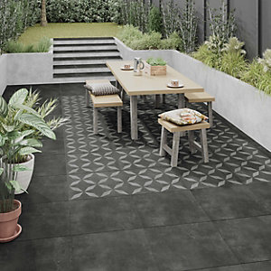 Amberley Geometric Anthracite Glazed Outdoor Porcelain Tile 600 x 600 x 20mm - Pack of 2