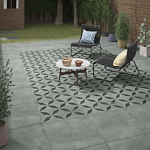 Amberley Geometric Grey Glazed Outdoor Porcelain Tile 600 x 600 x 20mm - Pack of 2