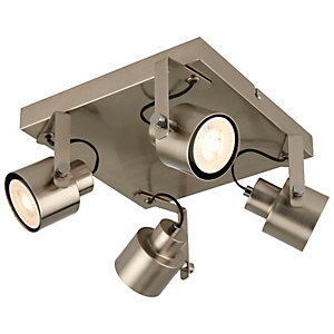 Saxby Dex Four Light Square Plate LED Spotlight - Brushed Nickel