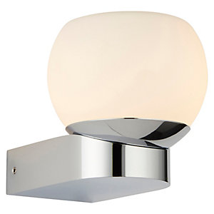 Saxby IP44 Bond Bathroom LED Wall Light - Chrome with Opal Glass Shade
