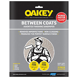 Oakey Between Coats Assorted Sandpaper Sheets - Pack of 3