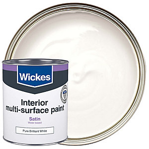 Wickes White Satin Water Based Multi Surface Paint - 750ml