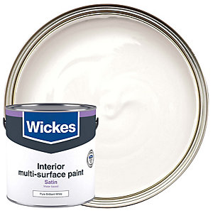 Wickes White Satin Water Based Multi Surface Paint - 2.5L