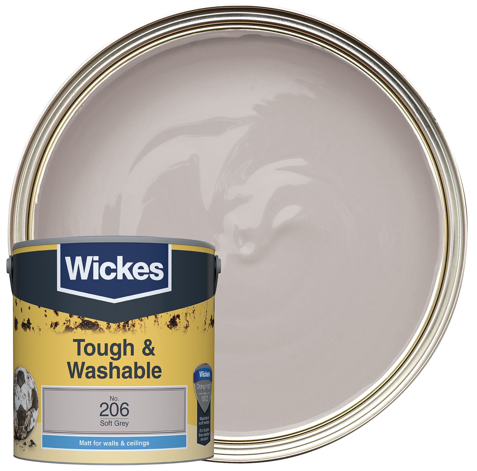 Wickes Soft Grey - No. 206 Tough & Washable Matt Emulsion Paint - 2.5L