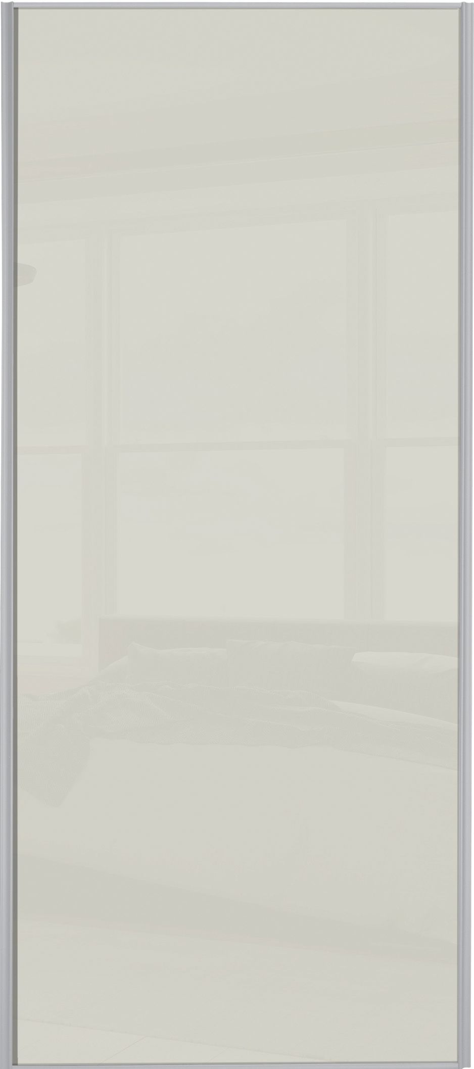 Spacepro Sliding Wardrobe Door Silver Framed Single Panel Arctic White Glass - 2220 x 610mm