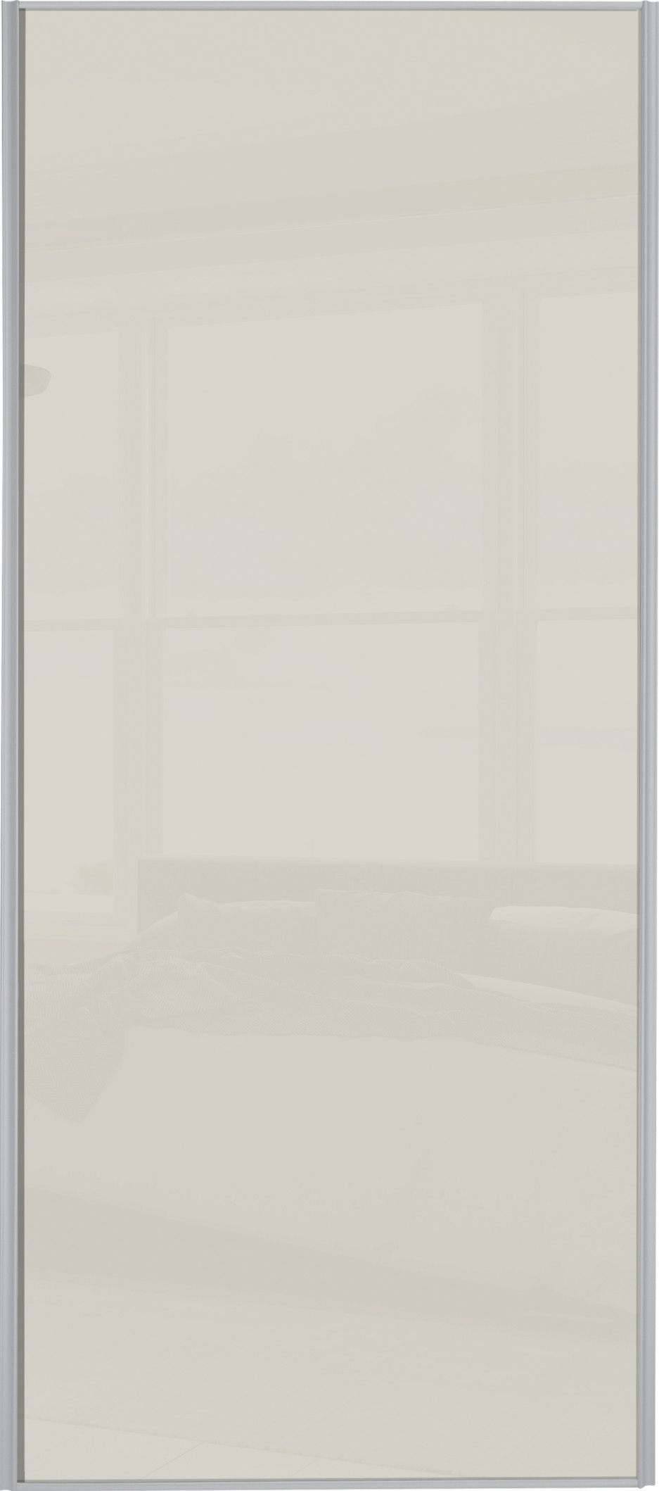 Spacepro Sliding Wardrobe Door Silver Framed Single Panel Arctic White Glass - 2220 x 914mm