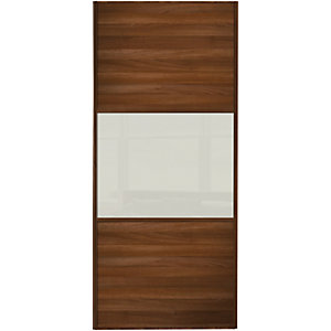 Spacepro Sliding Wardrobe Wideline Door Walnut Panel & Arctic White Glass - 2220 x 762mm