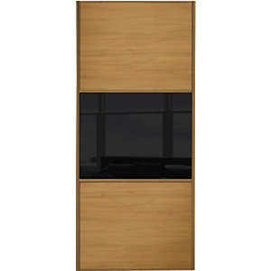 Spacepro Sliding Wardrobe Door Wideline Oak Panel & Black Glass - 2220 x 610mm