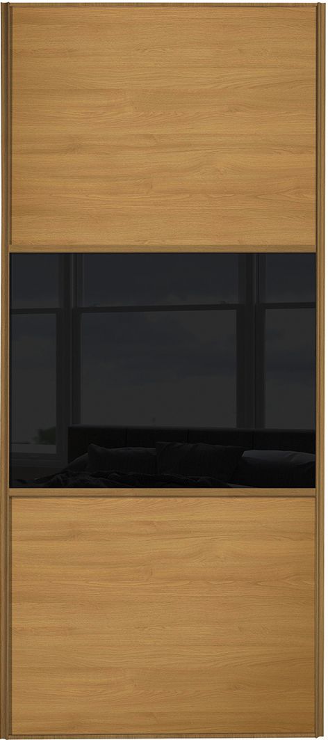 Spacepro Sliding Wardrobe Door Wideline Oak Panel  Black Glass - 2220 x 762mm