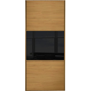 Spacepro Sliding Wardrobe Door Wideline Oak Panel  Black Glass - 2220 x 762mm